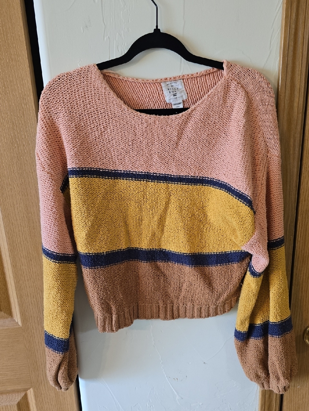 Billabong Pink, Mustard & Brown Striped Crewneck Sweater